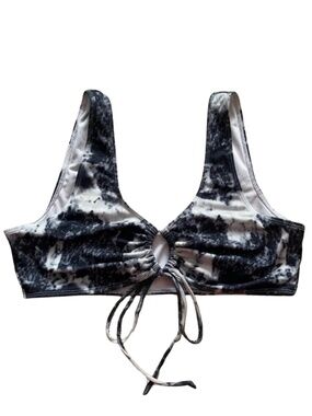 4/$20➡️  Black & White Tie-Dye Ribbed Bikini Top Cinched Cutout – Plus Size 2X